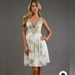 Sue Wong Ivory Gold Embellished Dress
